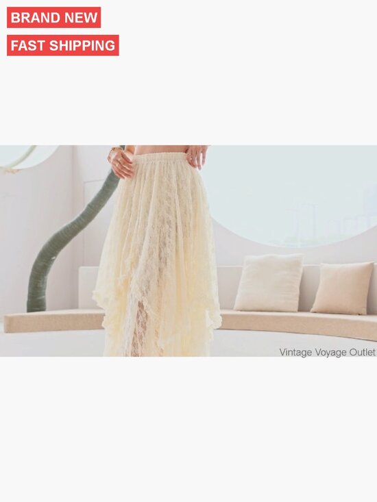 Women's Lace Maxi Skirt Elastic Waist Asymmetrical Hem Beach Cover Up - Picture 7 of 7